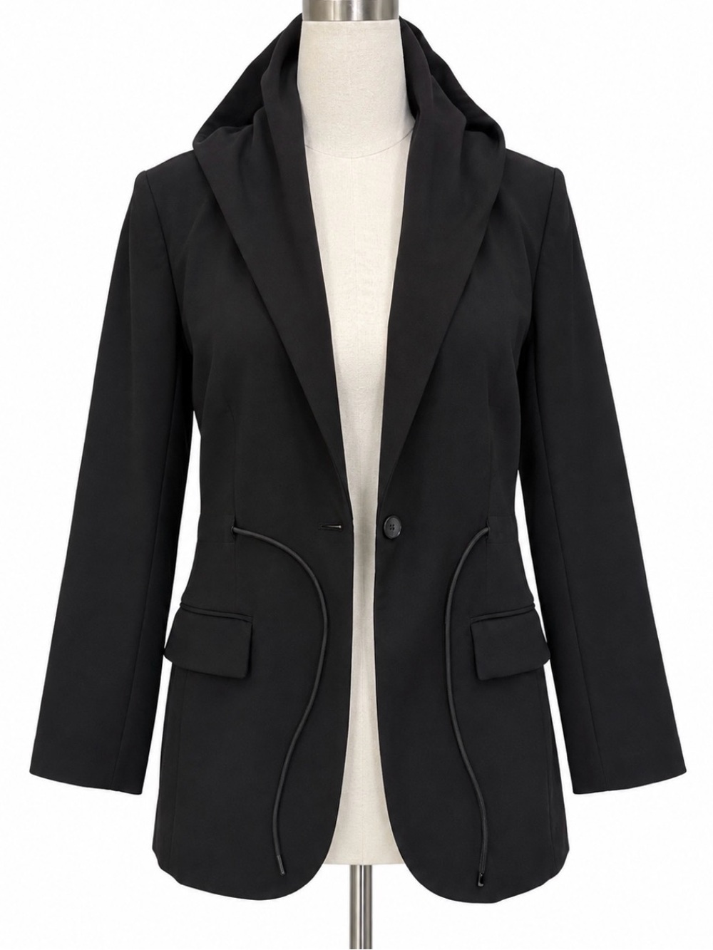 Theory Hooded Drape Jacket Double Knit Jersey Black Size P XS $345